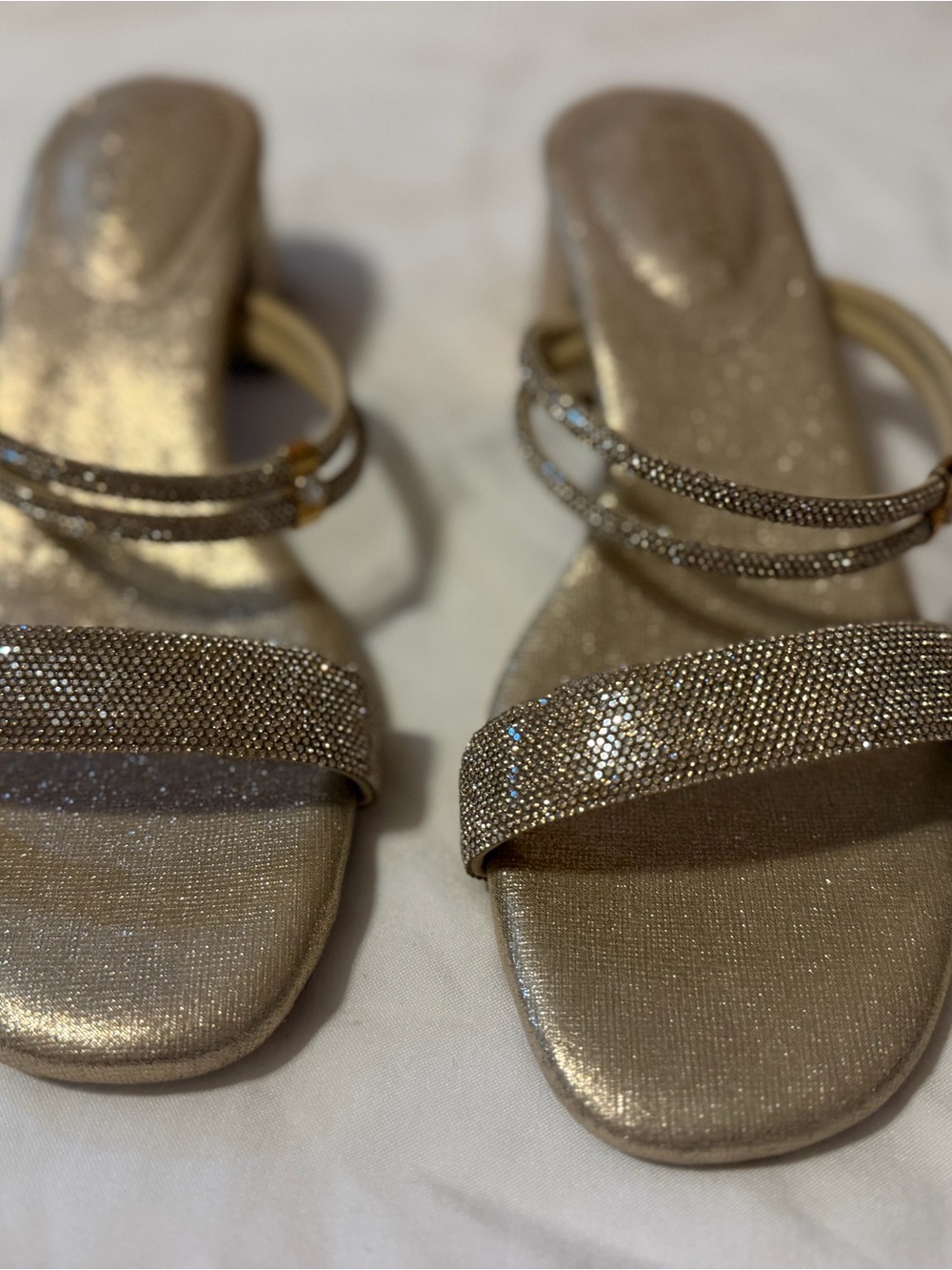 De Blossom Collection Gold Rhinestone Slide Sandals